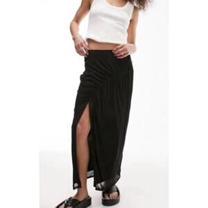 Topshop Women's Black Chaneal Ruched Mesh Maxi Skirt 10 NWT